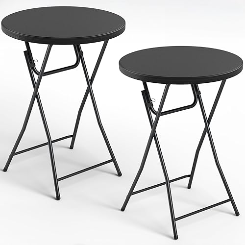 Folding Table 2 Pack, 32 Inch Foldable Cocktail Bar, High Top Round Folding Bar Tables No Assembly, Portable Bistro & Commercial Event Furniture for Wedding, Banquet, Party, Indoor Outdoor Use