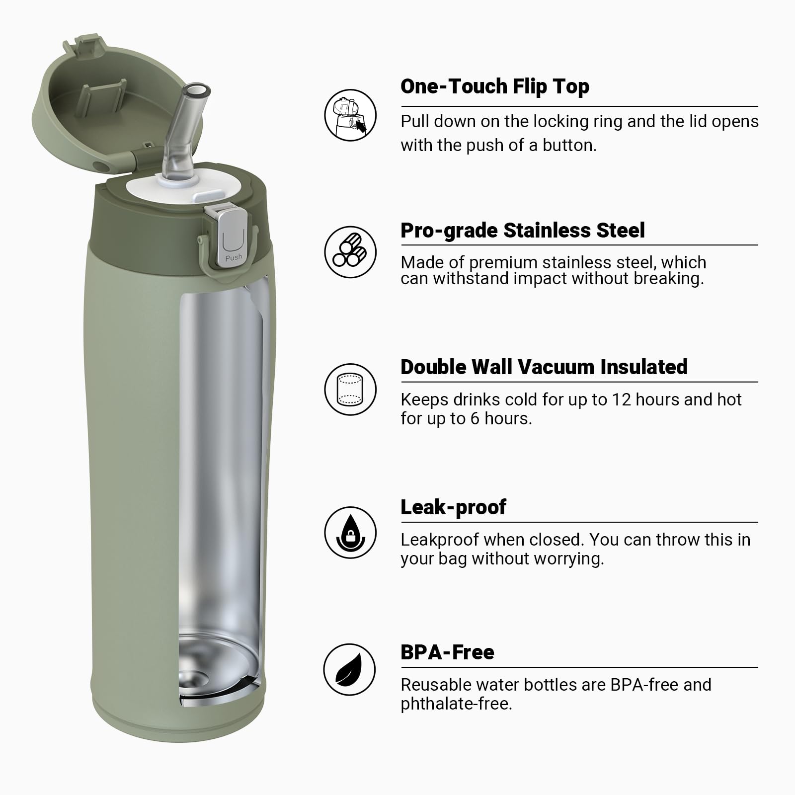 Super Sparrow Borraccia Termica Cannuccia, Borraccia in Acciaio Inox - 350ml, 500ml, 750ml, 950ml - Senza BPA Tazza Borracce Termiche, Bottiglia Termica per Bambini, Scuola, Sportiva