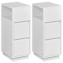 VASAGLE KAILYN Collezione – Comodini Stretti, Set di 2, Tavolini con 2 Cassetti e Scomparto Montato verso Sinistra o Destra, per Camera da Letto, Soggiorno, Bianco Nuvola LET856W01