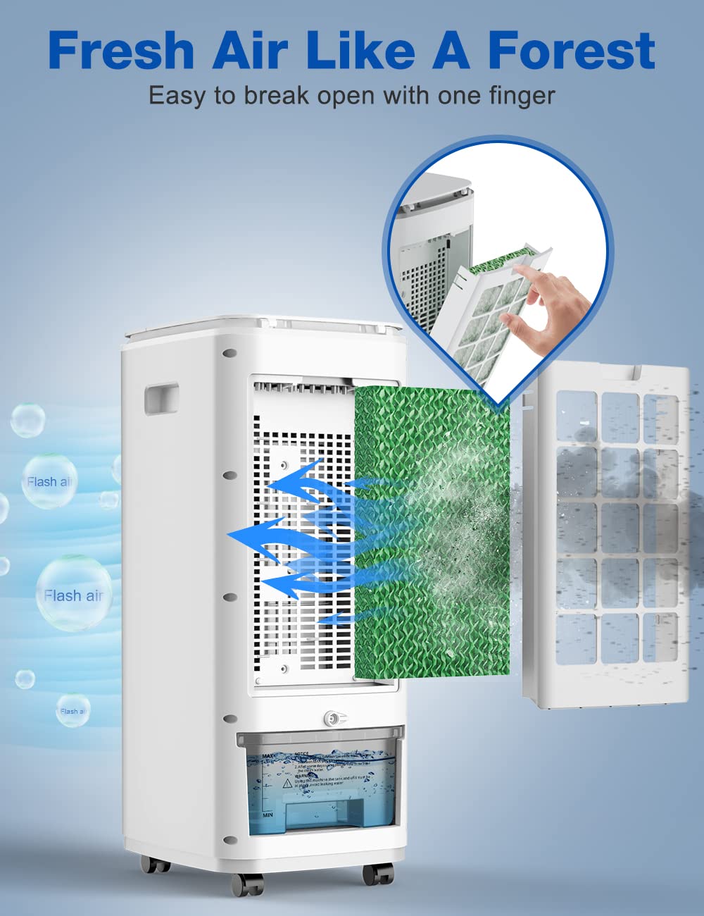 Evaporative Air Cooler, 3IN1 Windowless Portable Air Conditioner with Natural/Cooling