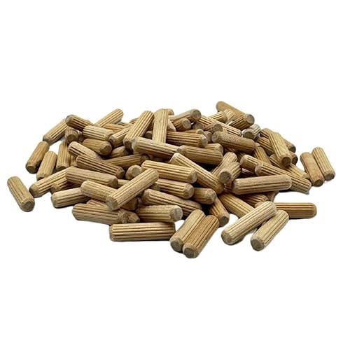 Paquete de 500 pasadores de madera de 14 pulgadas x 1 pulgada, secado al horno, estriados y biselados, hechos de madera dura