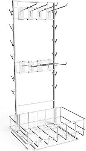 DS THE DISPLAY STORE Estante de exhibición al por menor, 12 clips y 8 ganchos para clavijas, blanco mate, soporte de aperitivos para encimera para