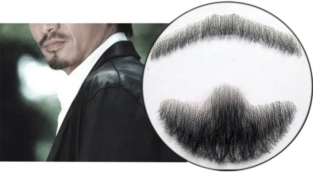 RemeeHiGoatee Men's Beard Human Hair Lace Hand-Made Fake Facial Mustache Costume Pretend Liang