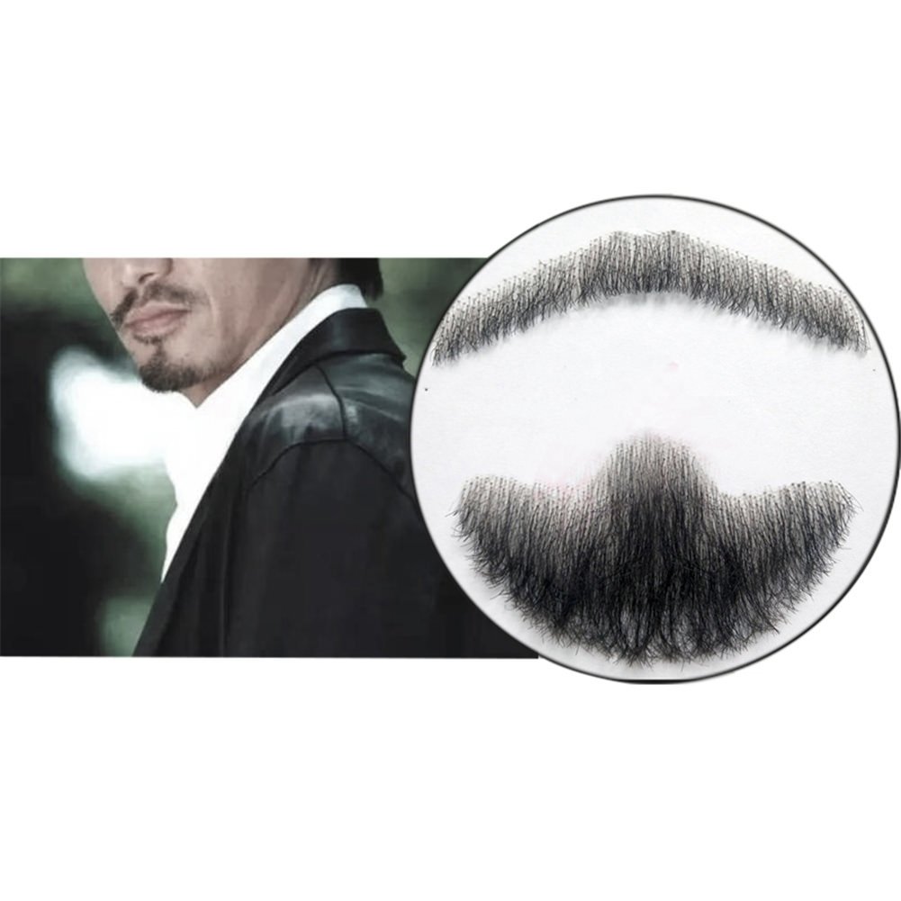 RemeeHiGoatee Men's Beard Human Hair Lace Hand-Made Fake Facial Mustache Costume Pretend Liang