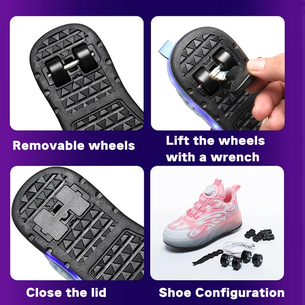 Mateju Zapatos con Ruedas para Niñas Niños, Patines con 4 Ruedas Retirable, Zapatillas de Skateboarding Brillar en la Noche, Zapatillas Deportivas al Aire Libre Multiusos
