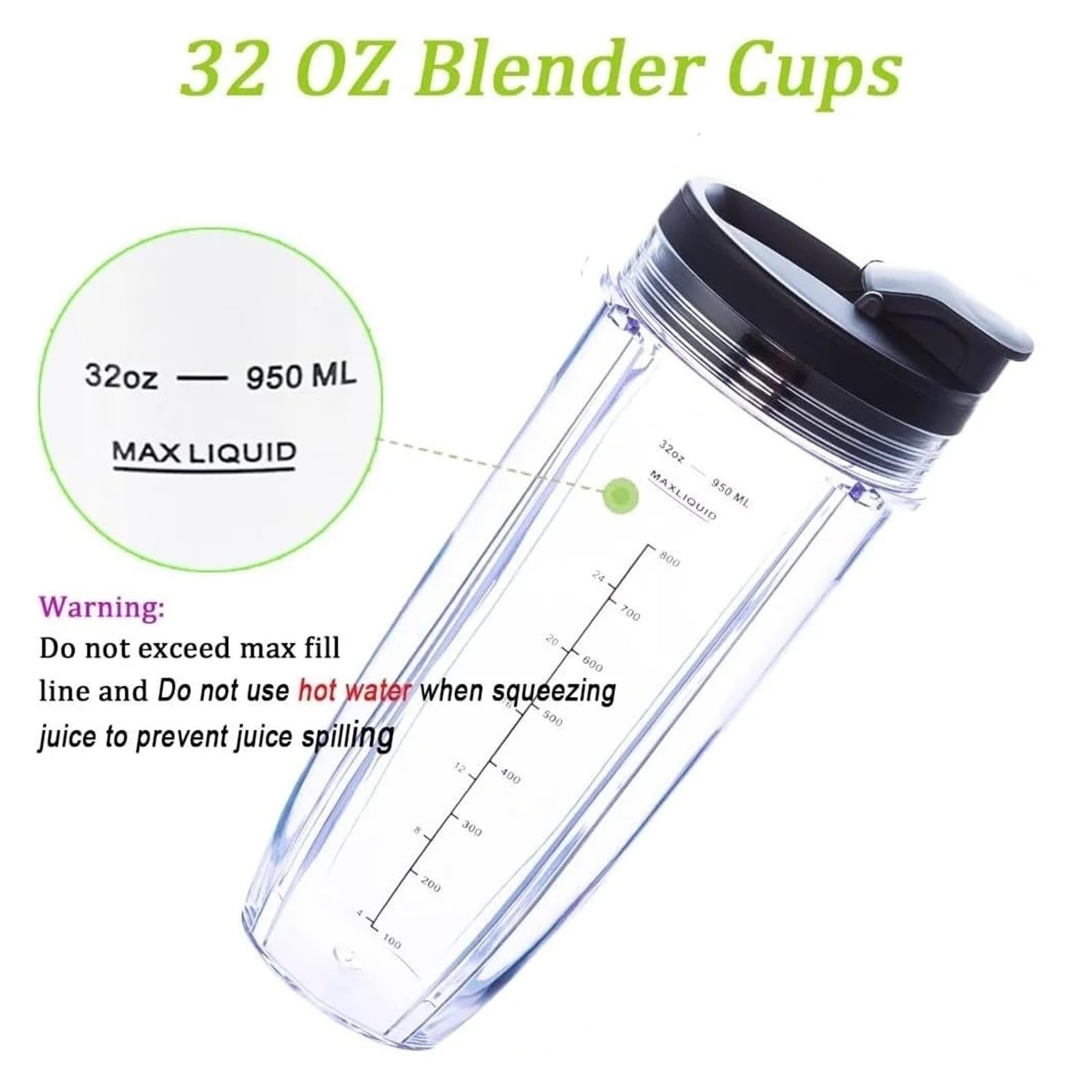 Lame Mâle De Remplacement À 7 Ailettes Et Tasse De Mélangeur De 32oz Compatible for Nutri, Compatible for Ninja, Mélangeur [lame Mâle À 7 Ailerons De 4 Pouces] Pièce De Rechange for Tasse