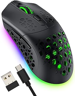 Black Shark Wireless Gaming Mouse, Dual-Mode Wired Computer Mouse with 10000 DPI Sensor, Lightweight Honeycomb Shell, 6 Programmable Buttons, Rechargeable RGB Gamer Mice for Laptop PC Mac, Mako M1