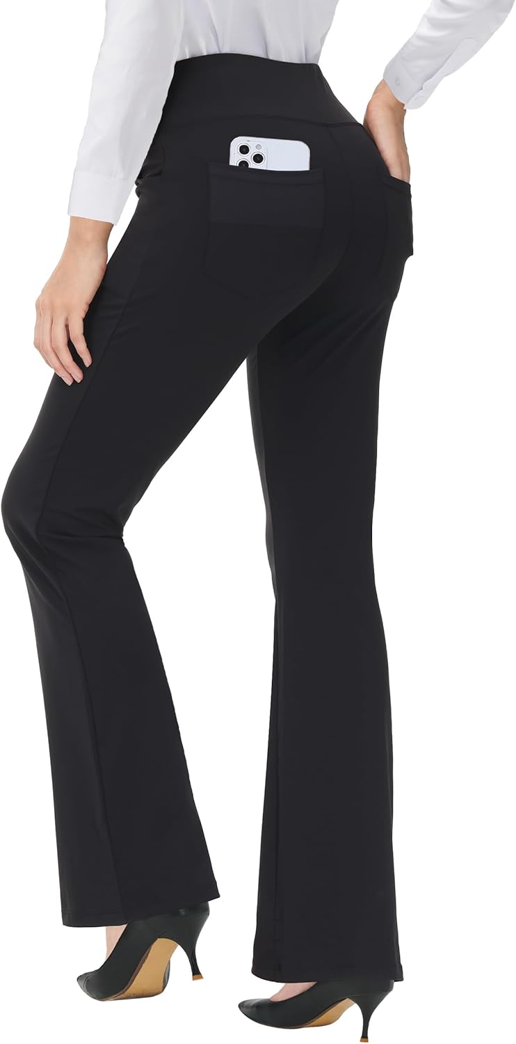 Bootcut Yoga Pants for Women High Waist Dress Pants Flare Leggings 29" Workout Pant for Casual Work (Black, Medium) - Image 3