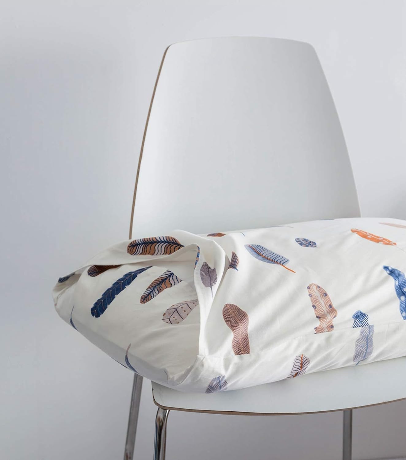 SUSYBAO Vintage Feather Duvet Cover King 100% Cotton 3 Pcs Set 1 Colorful Bohemian Patterned Duvet Cover with Zipper Ties 2 Pillow Cases Retro Blue Brown Bohemian Bird Plume Print Bedding Set Soft - Image 6