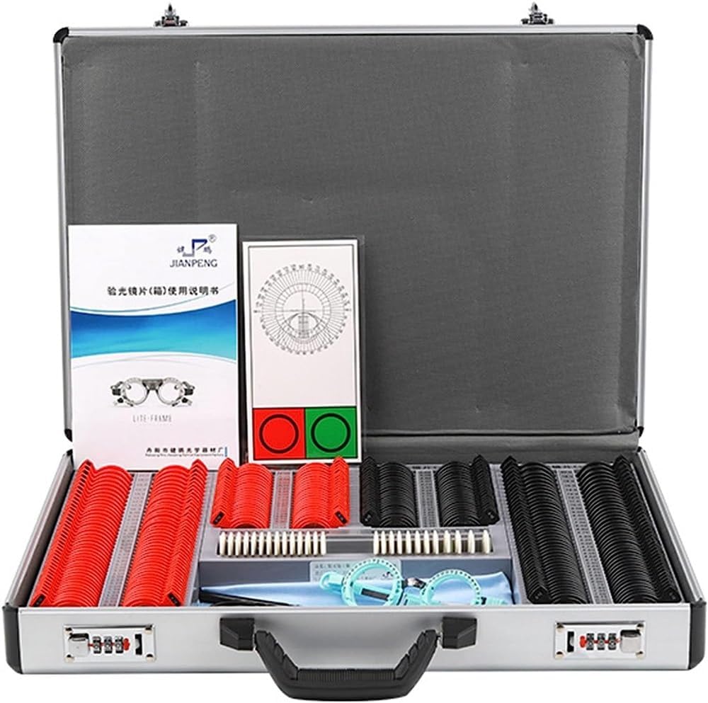 Eye Protection Accessories Kit Case with Free Trial Frame, Aluminum Case,for Schools, Hospitals Ophthalmology, Optical Shops 266pcs Optometry Box Trial Lens Case Set