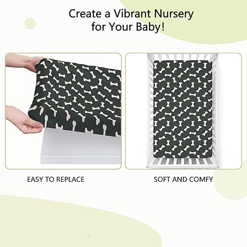 Miniatura 6 de Sábanas bajeras ajustables para cuna con temática de hueso de perro, sábanas portátiles para minicuna suaves y transpirables, sábana para colchón de