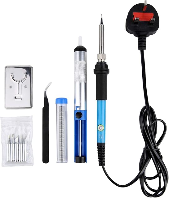 Holdfiturn 9 Pieces Soldering Iron Kit 60W Adjustable Temperature Welding Tools Electronics Welding Irons Tool Set with 5 Soldering Tips