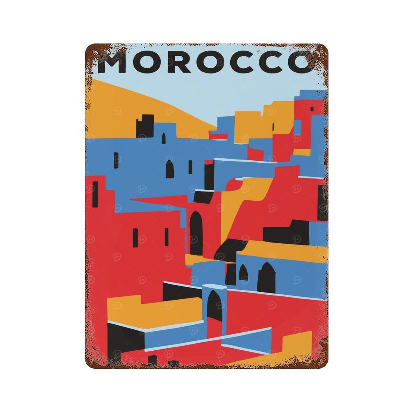 Minimal Morocco Aged Metal Wall Plaque 15.7"x11.8", for Shed, Workshop And Garage Wall Decor, Old School Wall Decor