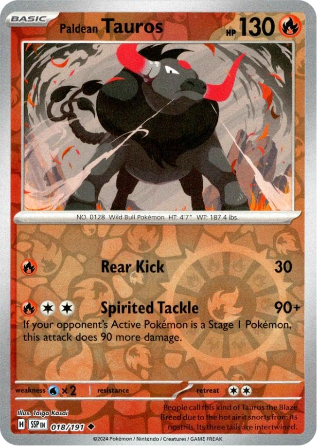 Pokemon - Paldean Tauros 018/191 - Surging Sparks - Lámina inversa - Tarjeta individual