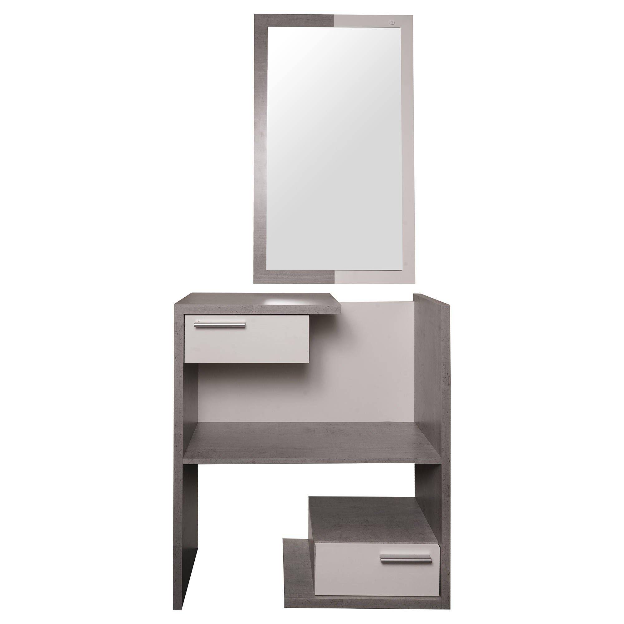 Dmora Mobile Da Ingresso A Due Cassetti Con Specchiera, Cm 80 X 27 X 170, Colore Bianco E Cemento