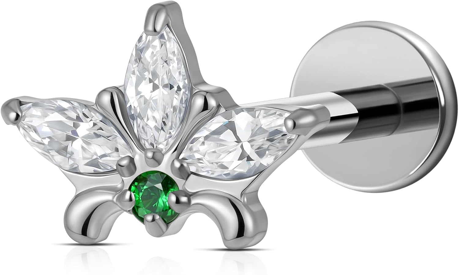 FINE4U ASTM F136 Titanium Piercing Jewelry Stud - 16G 6mm 8mm Triple Marquise Lotus Flower Cartilage Earring, Hypoallergenic Flatback Labret
