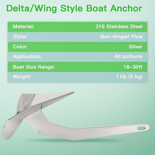 Miniatura 4 de SCITOO Anclaje de barco 316 de acero inoxidable 11.0 lbs11LB triángulo ancla ancla marina