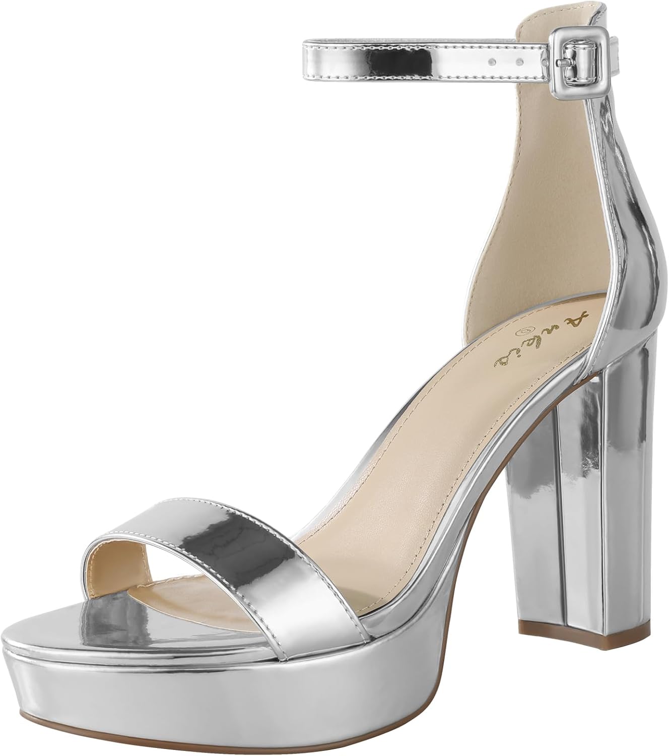 Ankis Chunky Platform Heels - 4 Inch Block Heeled Sandals for Women - Comfortable Open Toe Strappy Heels - Black, Nude, White, Silver, Gold - Summer Dress Shoes