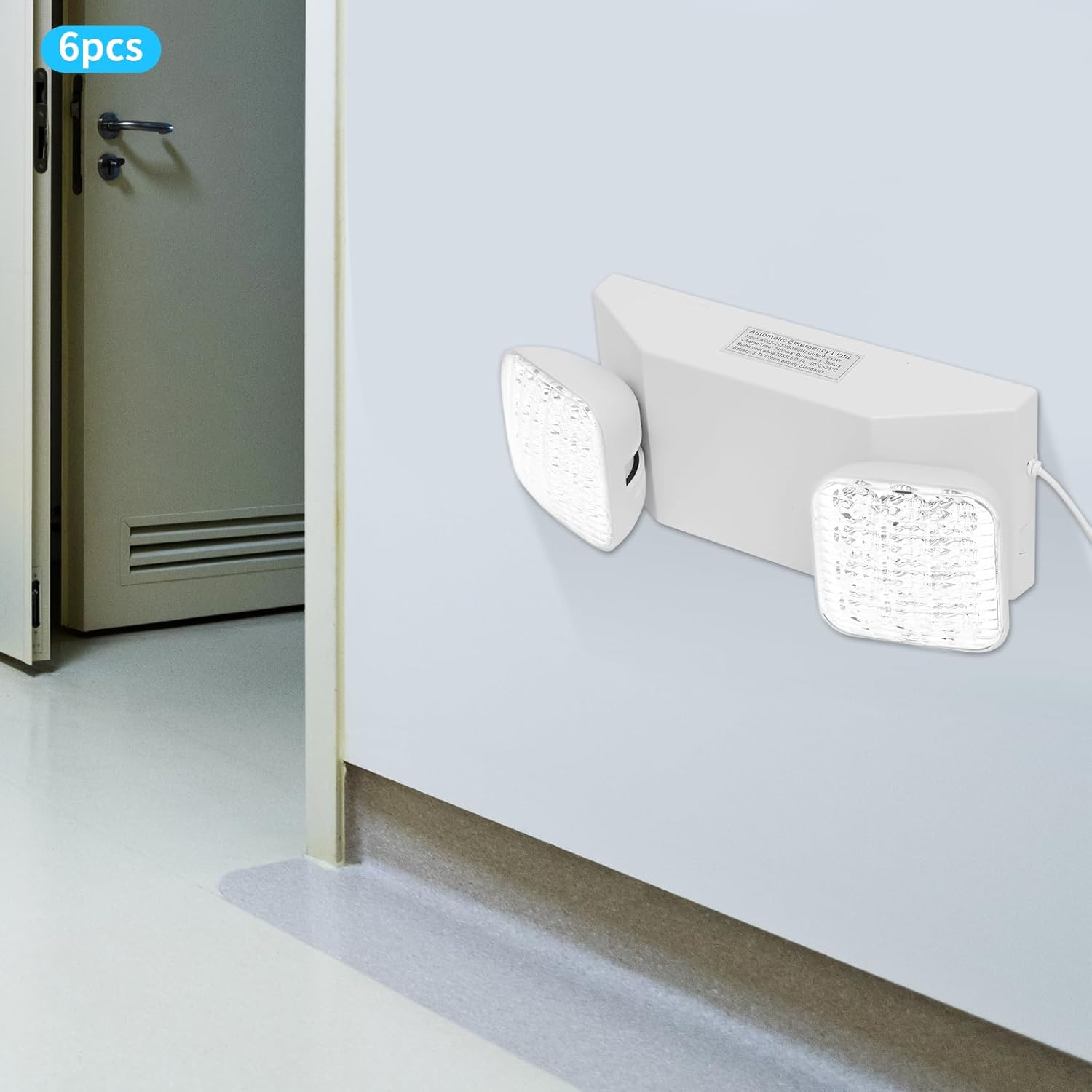 6PCS LED Emergency Lights, Two Head Adjustable Emergency Lighting Fixtures with Battery Backup,Commercial Emergency Exit Light Safety Lamp Emergency Exit Sign Wall Mount