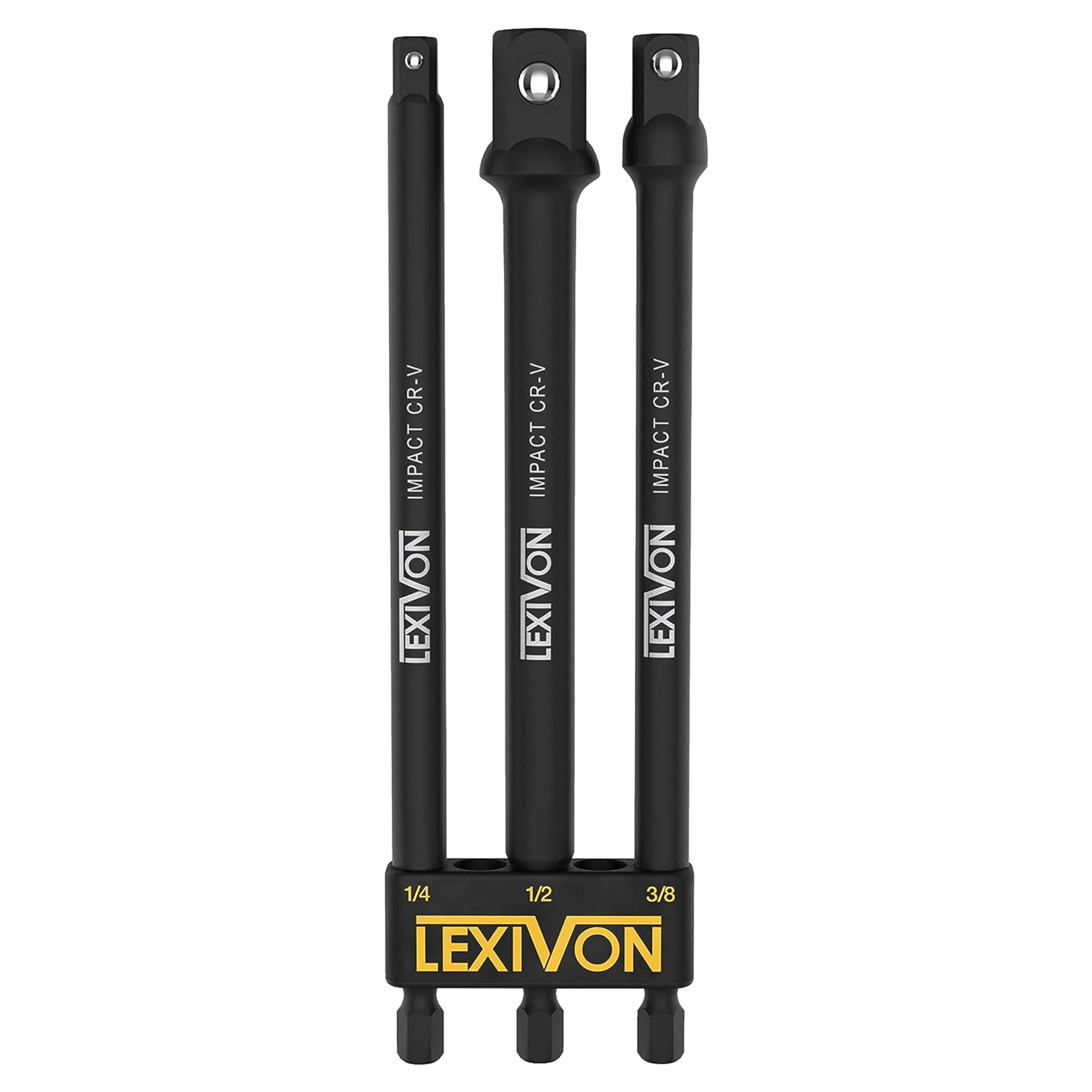LEXIVON Juego de adaptadores de dado de grado de impacto,broca de extensión de 6" con soporte 3 piezas de 1/4", 3/8" y 1/2",adapte su taladro eléctrico a una llave de impacto de alto torque [LX-102]