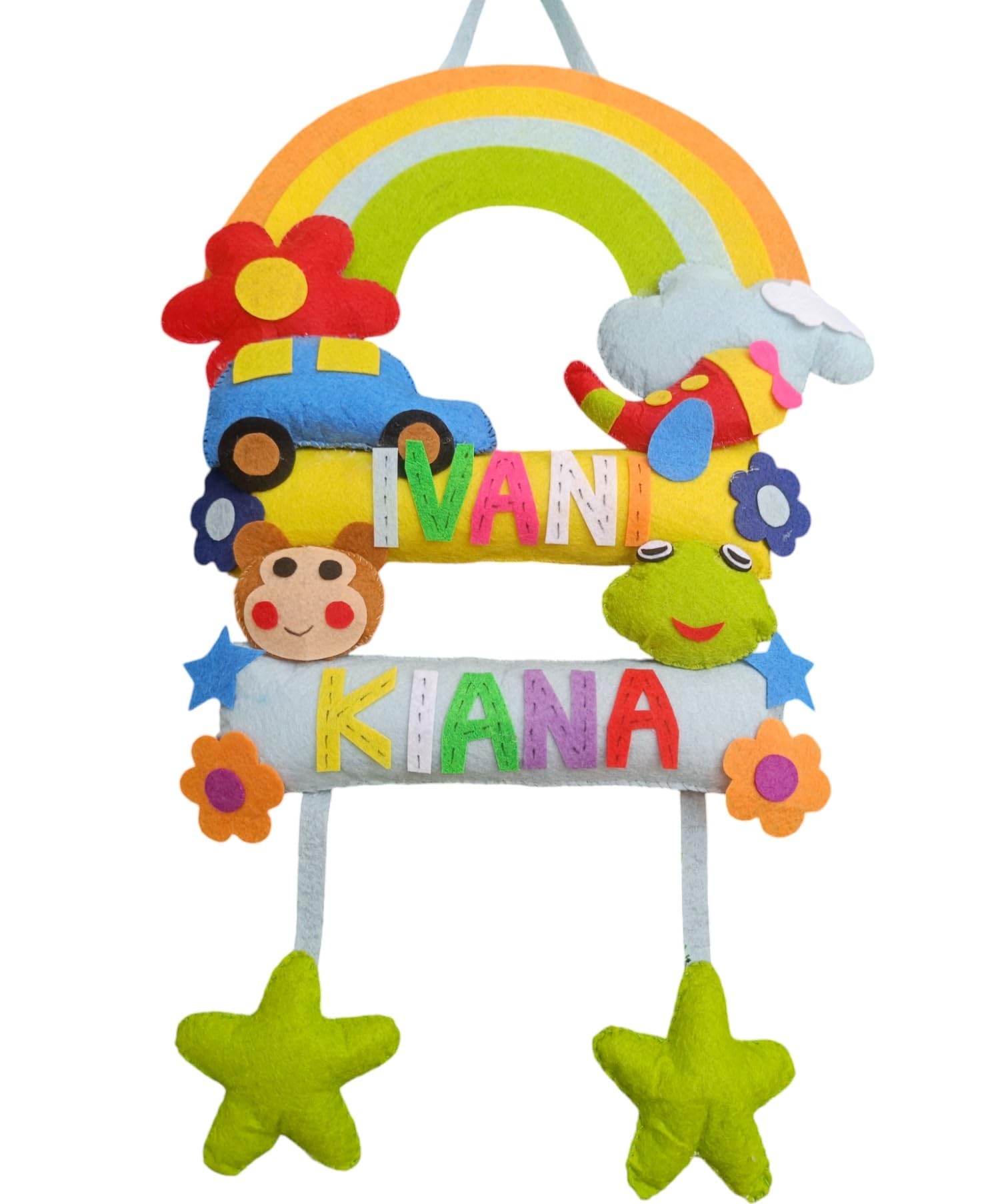 Rainbow Animalstheme Double Name Hanging for Wall Hanging| |Decor| Living|Room|Interior|Decoration|Home|Artworks|Hangings|Items|Door|Decorative|Item|Kids|Gifts|Modern|Offices-image-4