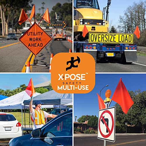 Orange Safety Flags 18" x 18" Orange Warning Flag with 24" Wood Staff