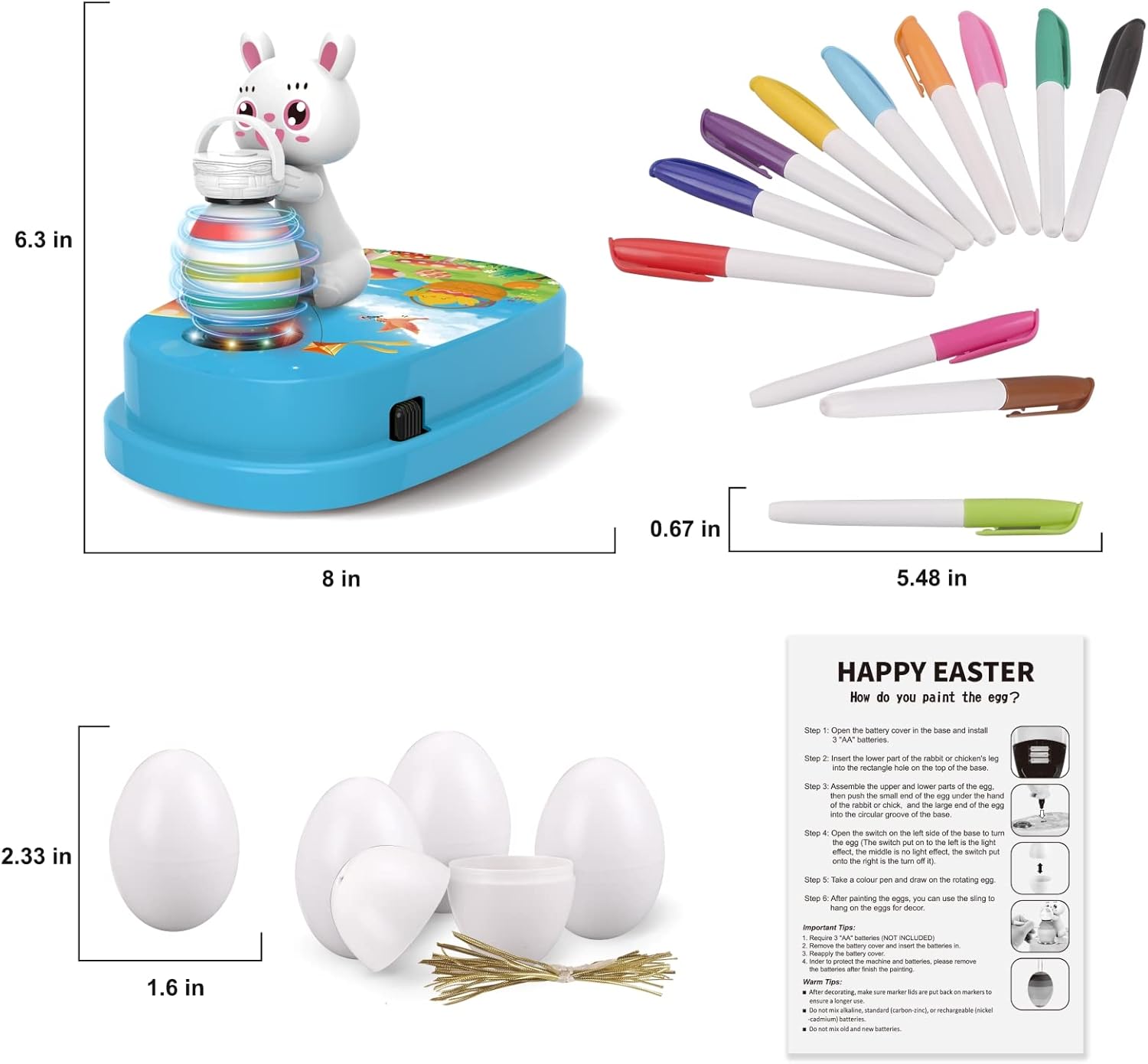Engfa Easter Egg Decorating Kit with 30 Pcs Eggs and 12 Dying Markers Spinner, Easter Gifts for Kids Bunny Decorating Machine Craft Activities for Boys Girls (Blue)