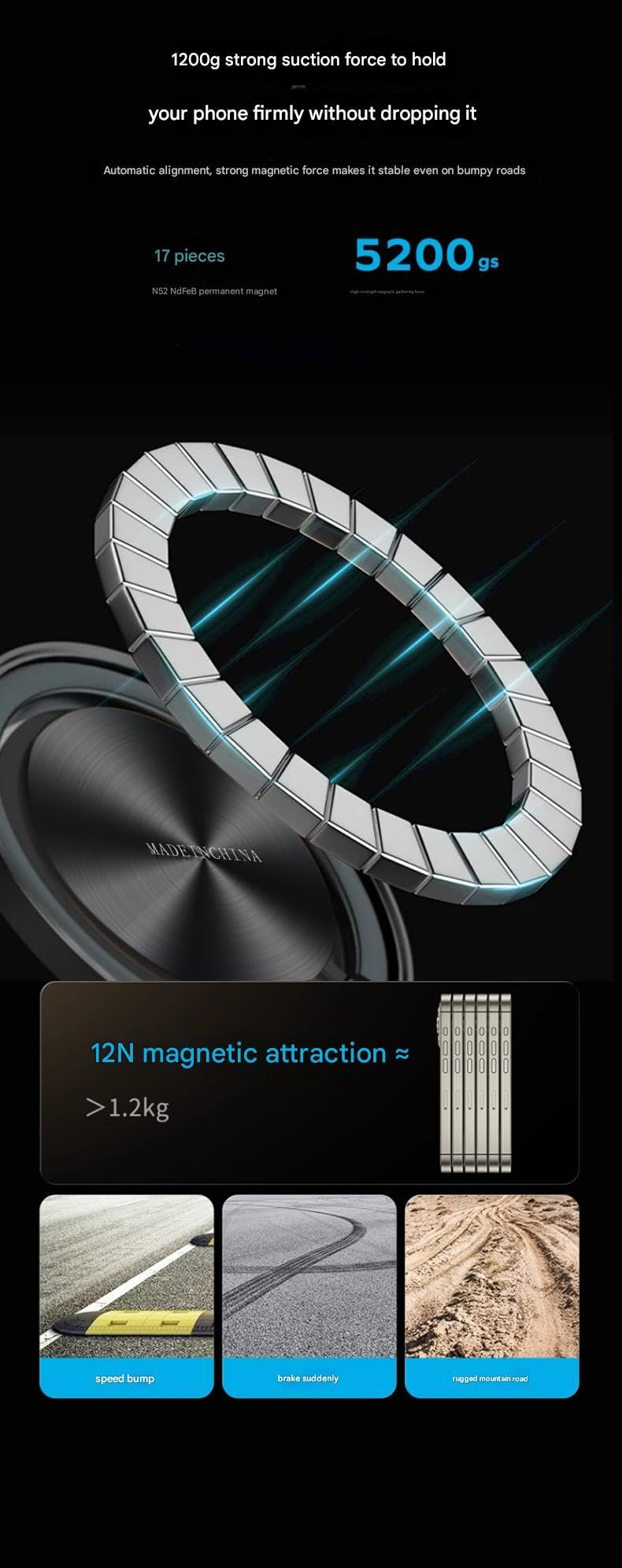 bansite 2025 New Clear Crystal Aluminum Alloy Mobile Phone Holder Magnet Air Vent Car Universal Holder Adhesive Clamp — view 7