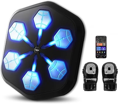 ONEPUNCH V3 Music Boxing Machine, LED Music Punch Trainer with Magic Boxing App, Sleek Black Design for Home Gym, Customizable Light Effects, Stress Relief Indoor Workout, Black