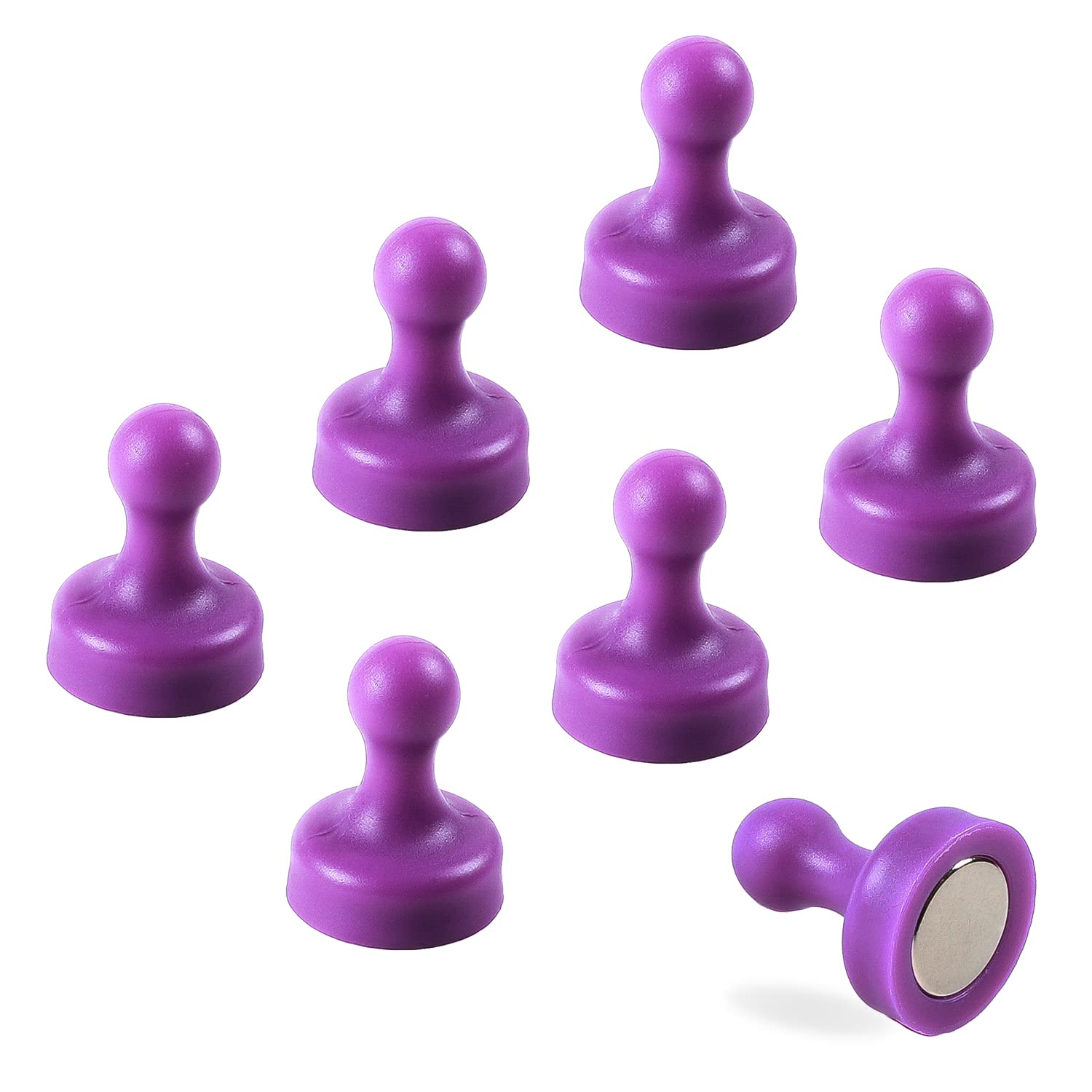 7 x Extra Strong Magnetic Push Pins Neodymium Magnets - Perfect for Maps, Whiteboards, Memos, Fridges, Homes, Schools and Offices [Assorted Colours] (Purple, Large (7 Pins)) — image 1