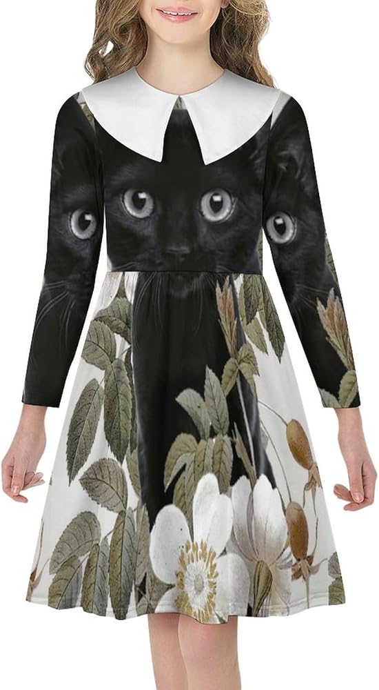 Amazon | [PTLYe] 黒猫 ネコ柄 猫柄 子供ドレス キッズ 女児ワンピース