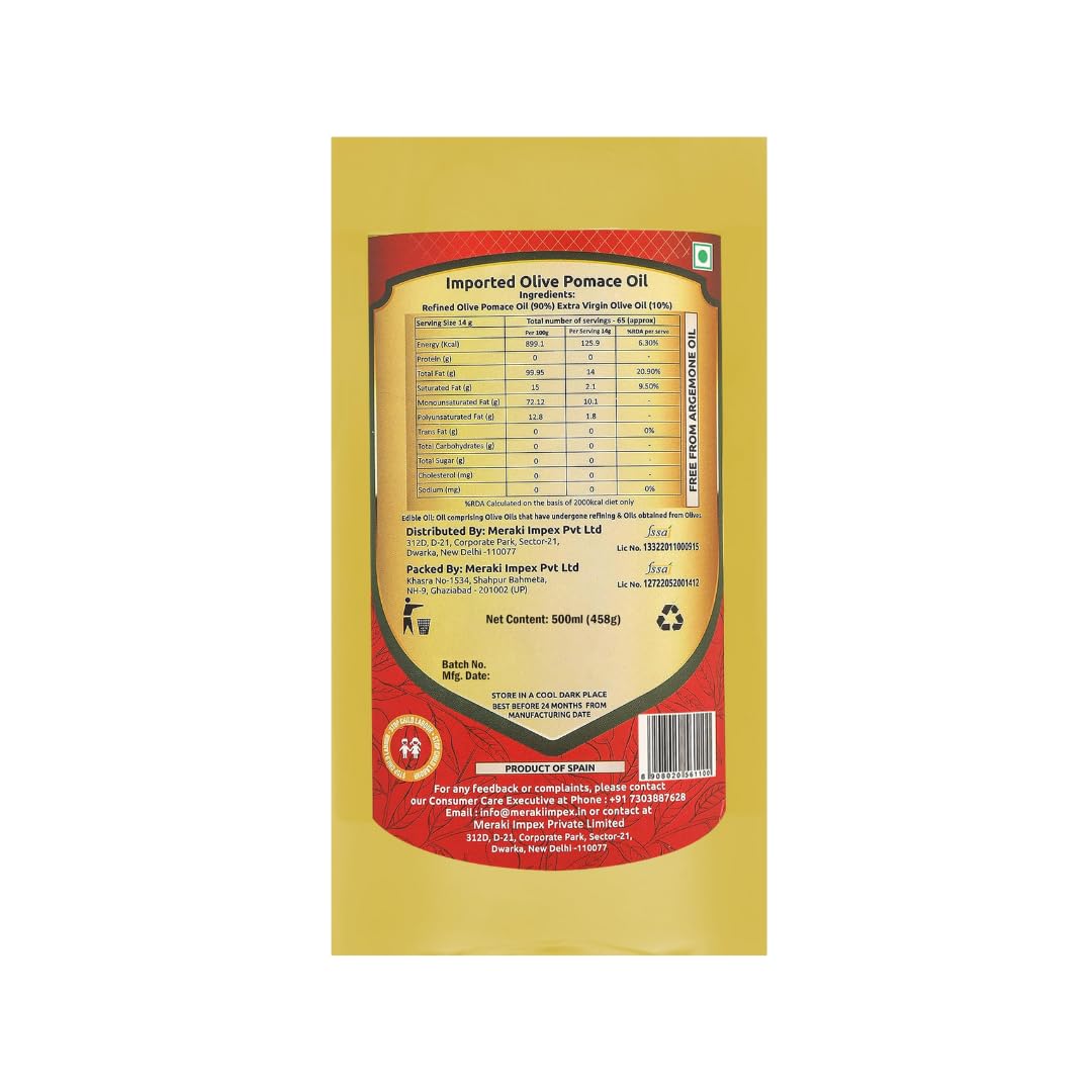Martino olive oil 500ml Pomace Oil, Ideal for Deep Frying, Roasting & Sautéing Rich Neutral Flavour & High Smoke Point Versatile Edible Cooking Oil for Indian Cuisine 4