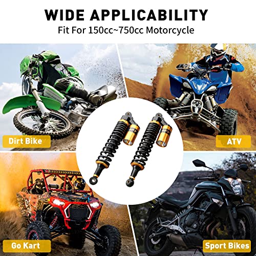 Newsmarts 1 Pair Adjustable 375mm Motorcycle Air Shock Absorbers Replacement for HONDA for Suzuki for Yamaha for Kawasaki ATV Go Kart Quad Dirt Sport Bikes - Thumbnail 7