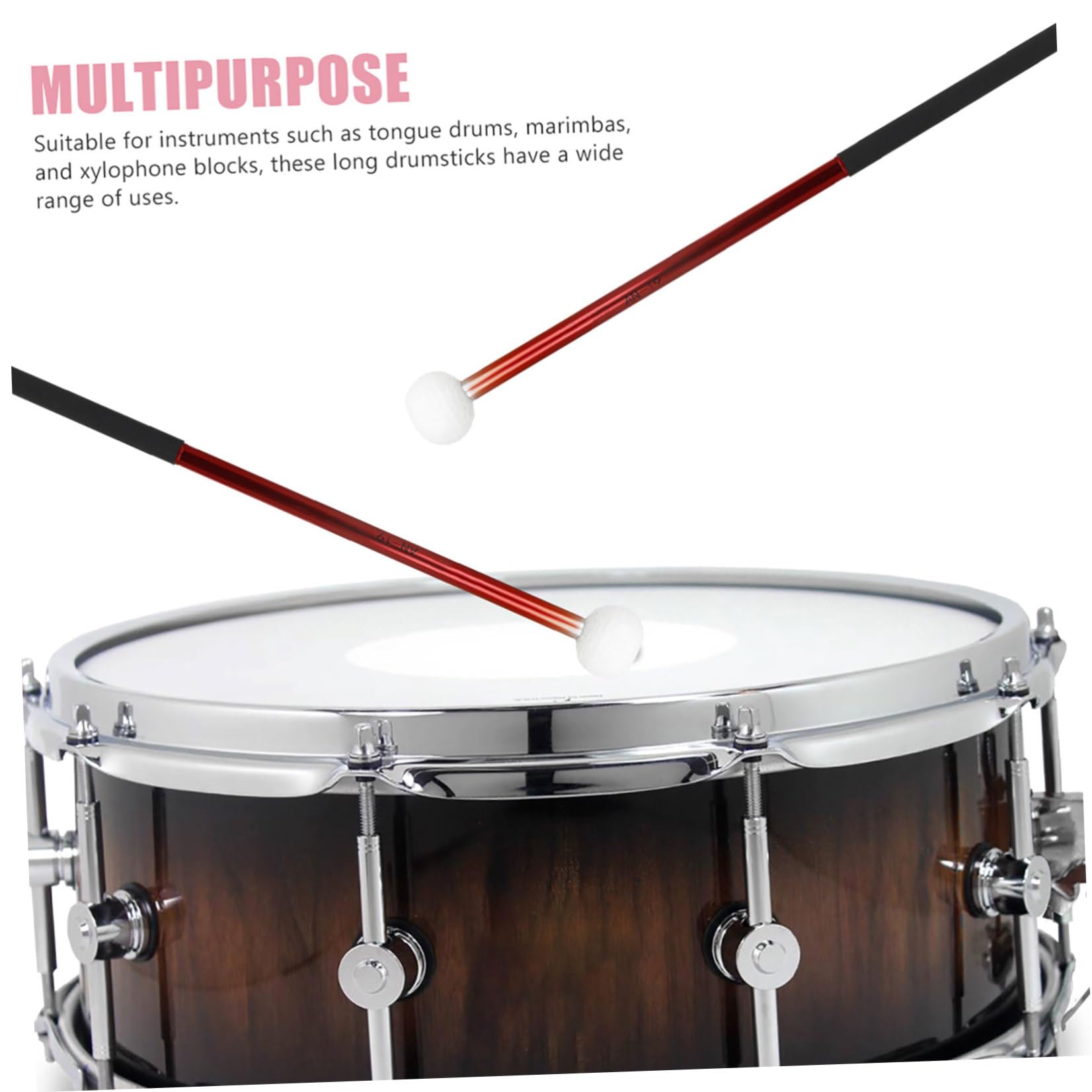 TOYANDONA 2 Mazos con Cabeza de Fieltro para Bombo y Tambores de Marcha, Ergonómicos, con Par de Baquetas, para Instrumentos de Percusión