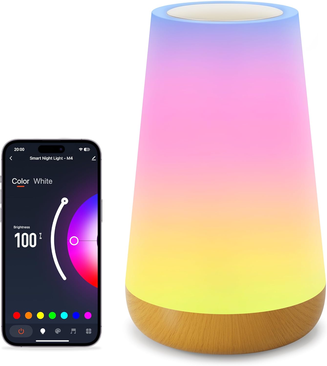 Auxmir Lámparas de Noche WiFi, Lámpara de Mesa LED, Compatible con Alexa y Google Home, Luz Nocturna 256 Colores, Control Táctil y App Tuya Smart/Smart Life, Solo 2.4GHz