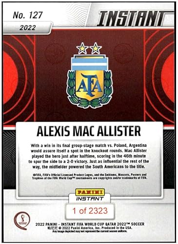 Miniatura 2 de ALEXIS MAC ALLISTER 2022 Panini Instant FIFA Qatar World Cup 2323 Argentina 127 Champions NM-MT Soccer