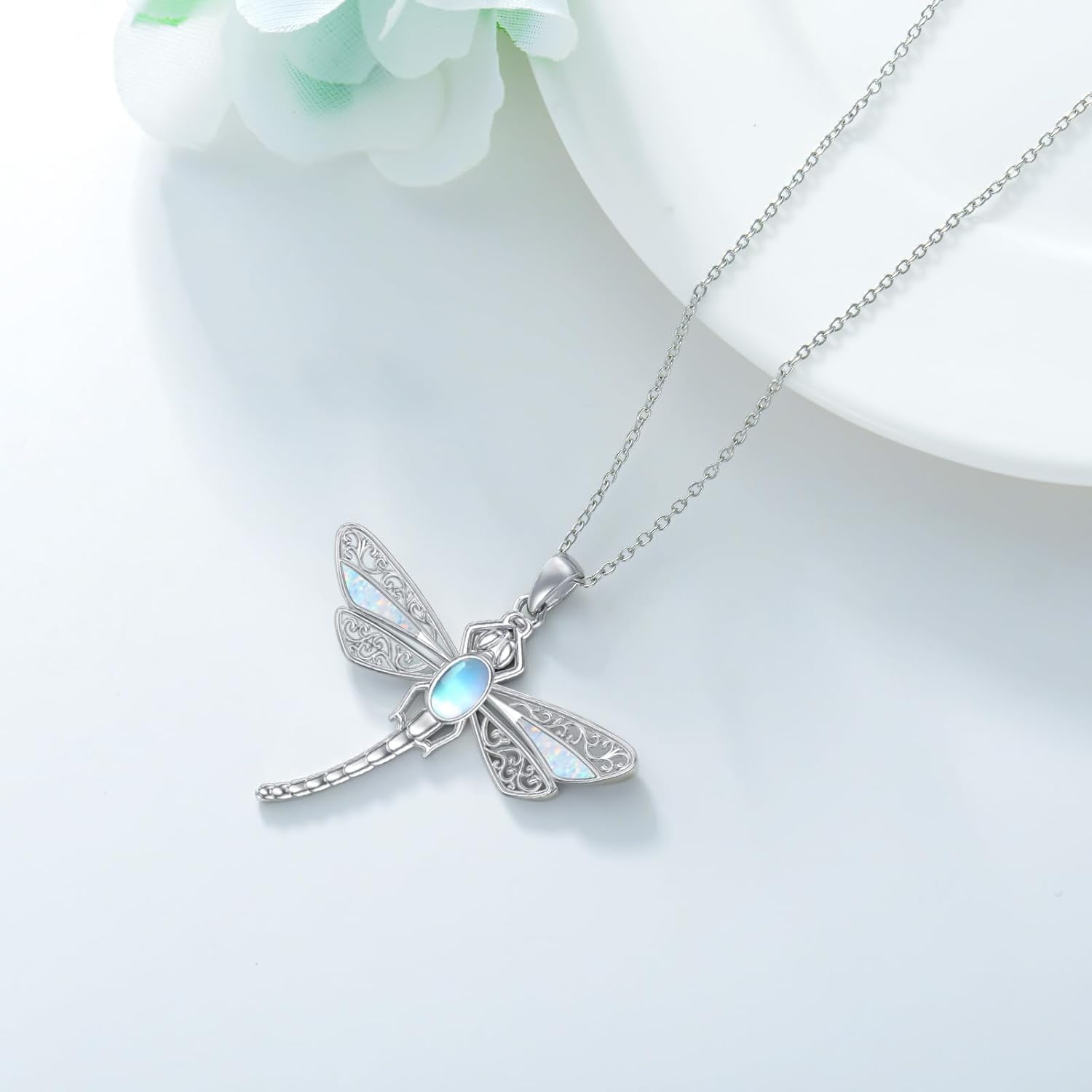 SIMONLY Opal Dragonfly Necklace 925 Sterling Silver Moonstone Turquoise Necklace Dragonfly Jewelry Christmas Birthday Gifts for Women Mom Her - Image 6