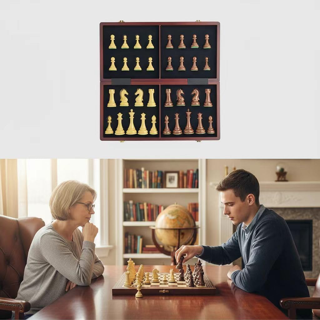 18" Wooden Chess Set with High Polymer Weighted Standard Chess Pieces,Large Deluxe Folding Storage Wooden Chess Board Sets, Premium Board Games for Adults and Kids Enthusiasts