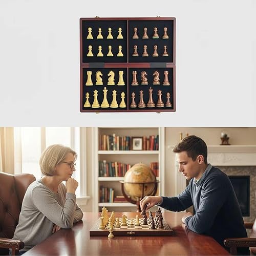 Miniatura 8 de Juego de ajedrez de madera de 18 pulgadas con piezas de ajedrez estándar de alto peso de polímero, juegos de tablero de ajedrez de madera grandes