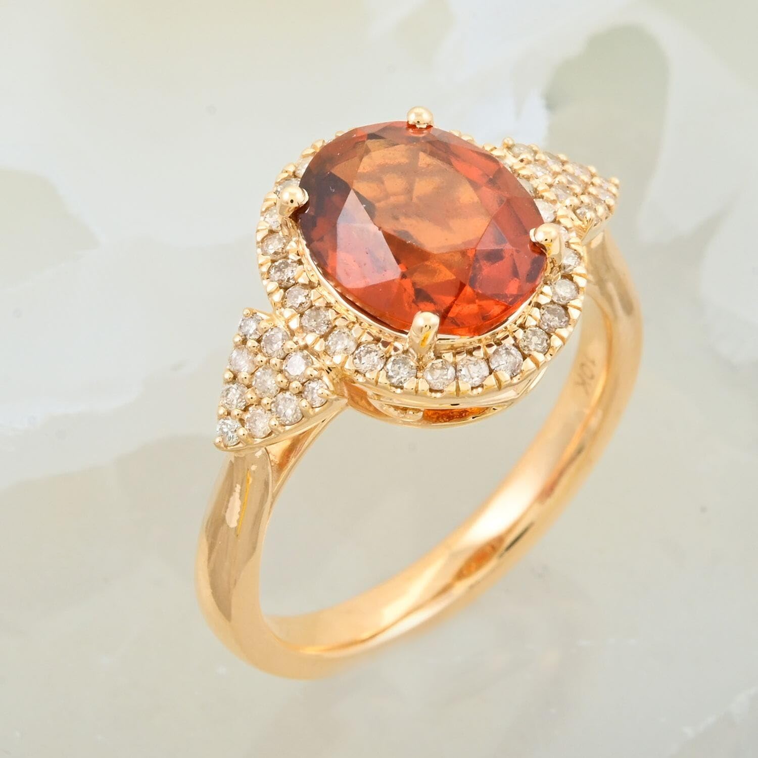 LUXORO AAA Honey Garnet White Diamond Oval 10K Yellow Gold Halo Ring for Women Jewelry Birthday Gifts Size 7 Ct 3.14 G-H Color I2 Clarity