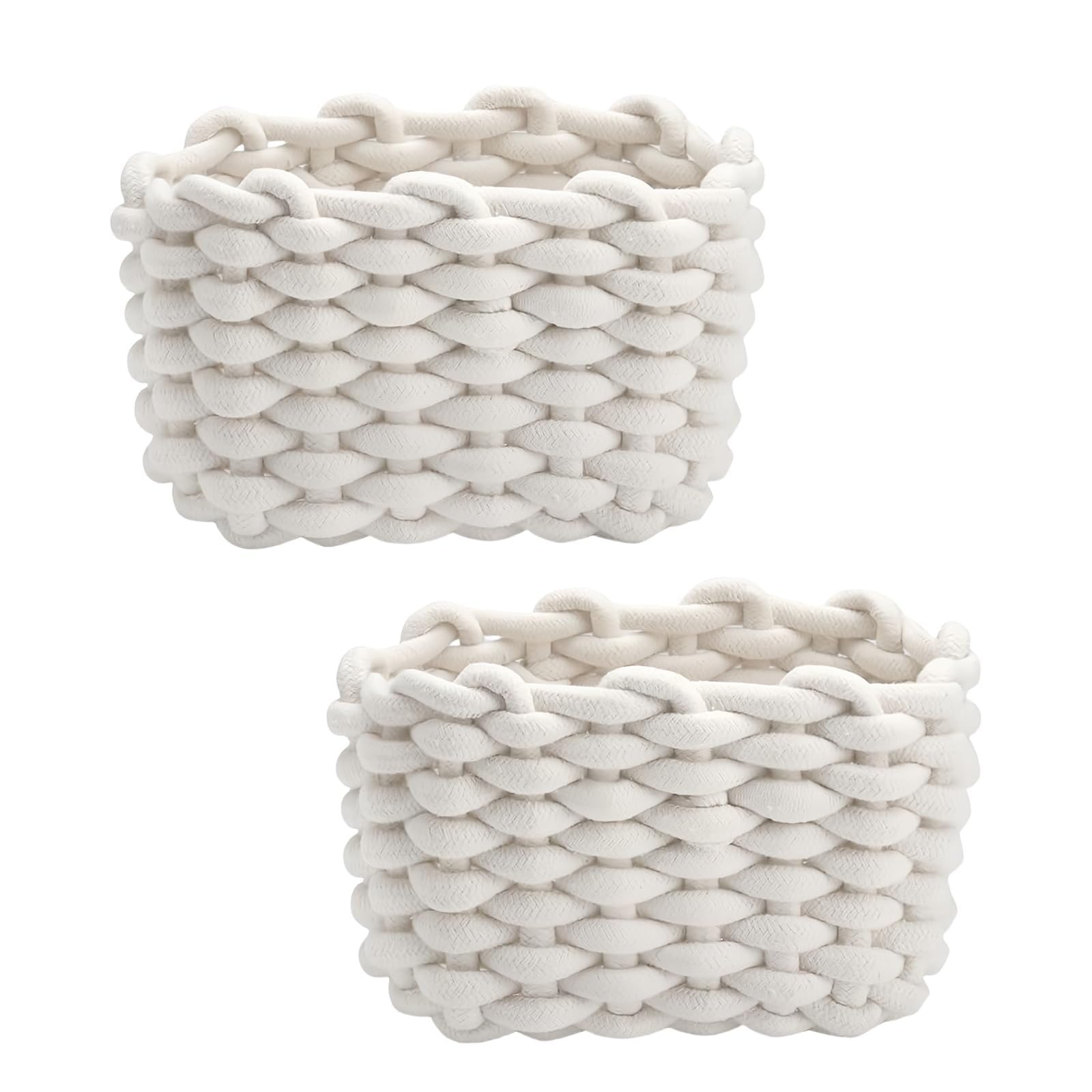 JAONLD 2 Stück Burr Basket 20 x 15 x 12 cm Häkelkorb Quadrat Aufbewahrungskorb Klein Organizer Korb Aufbewahrungskorb Kinder Körbe Geflochten für Babyzimmer, Schlafzimmer, Wohnzimmer (Weiß)