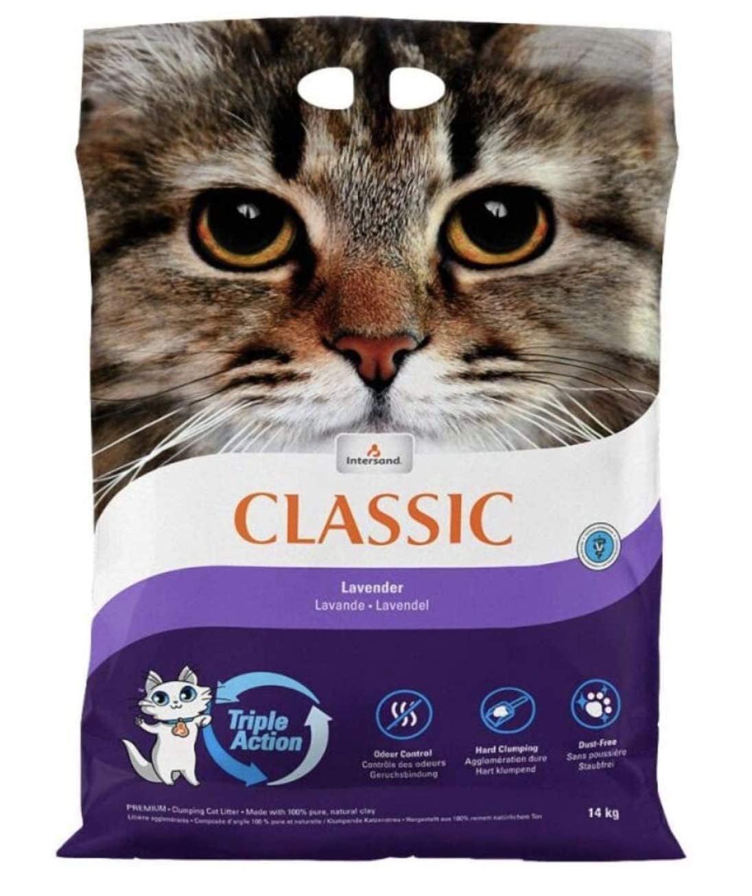 Intersand Classic Lavender Scented Cat Litter 28KG Antibacterial Disposable And Hypoallergenic Hygiene Granules With Smell Control Formula Combined With 4pcs Trixie Nub Toy Balls