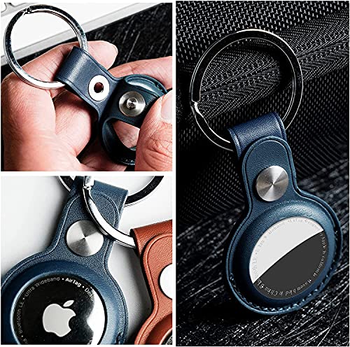 PU Leather AirTag Keyring Holder Compatible with Apple AirTag Keychain. Anti-Lost Scratch-Resistant Secure Key Ring for Keys Pet Collar Luggage Travel. Anti-Fall Protective Air Tag Case Cover - Image 3