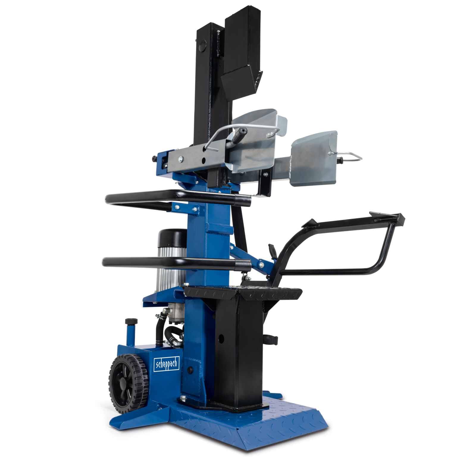 Scheppach Fendeur de bois compact 10T vertical | Force de fendage 10T | 400V / 3500W de puissance | Jusqu'à 1070mm / Ø max. 380mm | Table inclinable | Fendeur de buche | Avec dispositif de déplacement