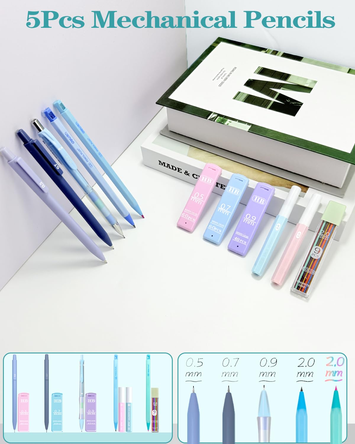 Set di articoli per la scuola estetica, 54 pezzi, con astuccio, 12 evidenziatori, 5 penne gel nere e 6 colorate, penna a sfera 6 in 1, 5 matite meccaniche da 0,5-2,0 mm, per articoli essenziali per il