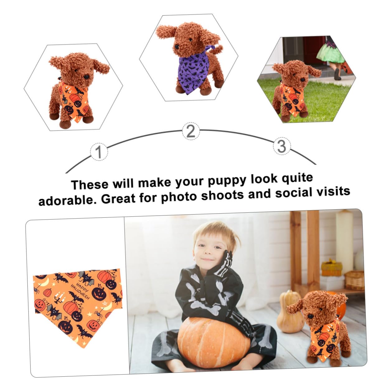 BESTonZON 6 Pièces Set de Bandanas pour Chien Respirant Écharpes Triangle Halloween avec Motifs Citrouille et Crâne Accessoires Cosplay pour Chiens Confortables et Faciles à Porter pour et