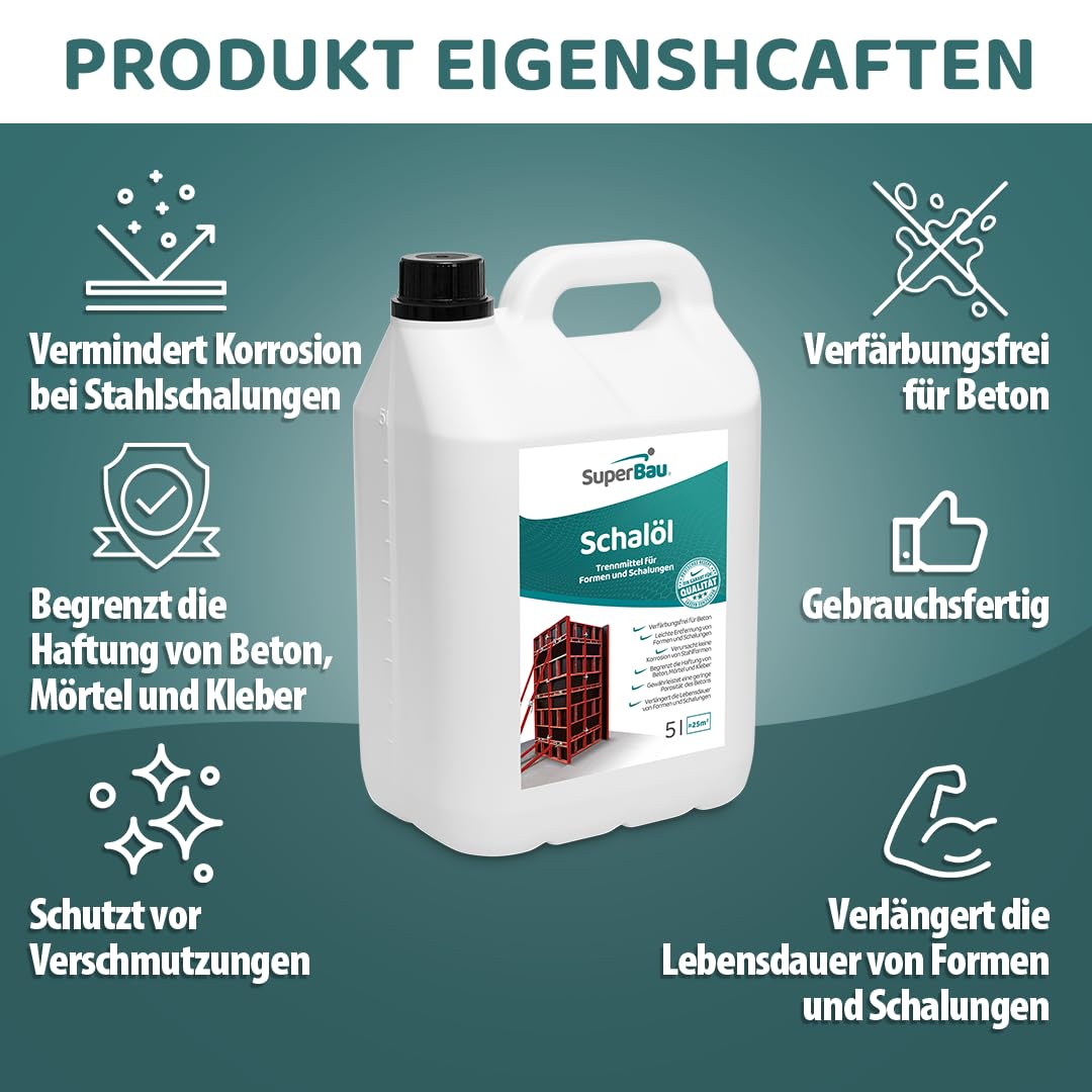 Schalöl 5L (≈25m²) Trennmittel Beton | Betontrennmittel für Formen und Schalungen aus Metall, Holz, OSB-Platten, Kunststoff. Schutz von Baumaschinen.