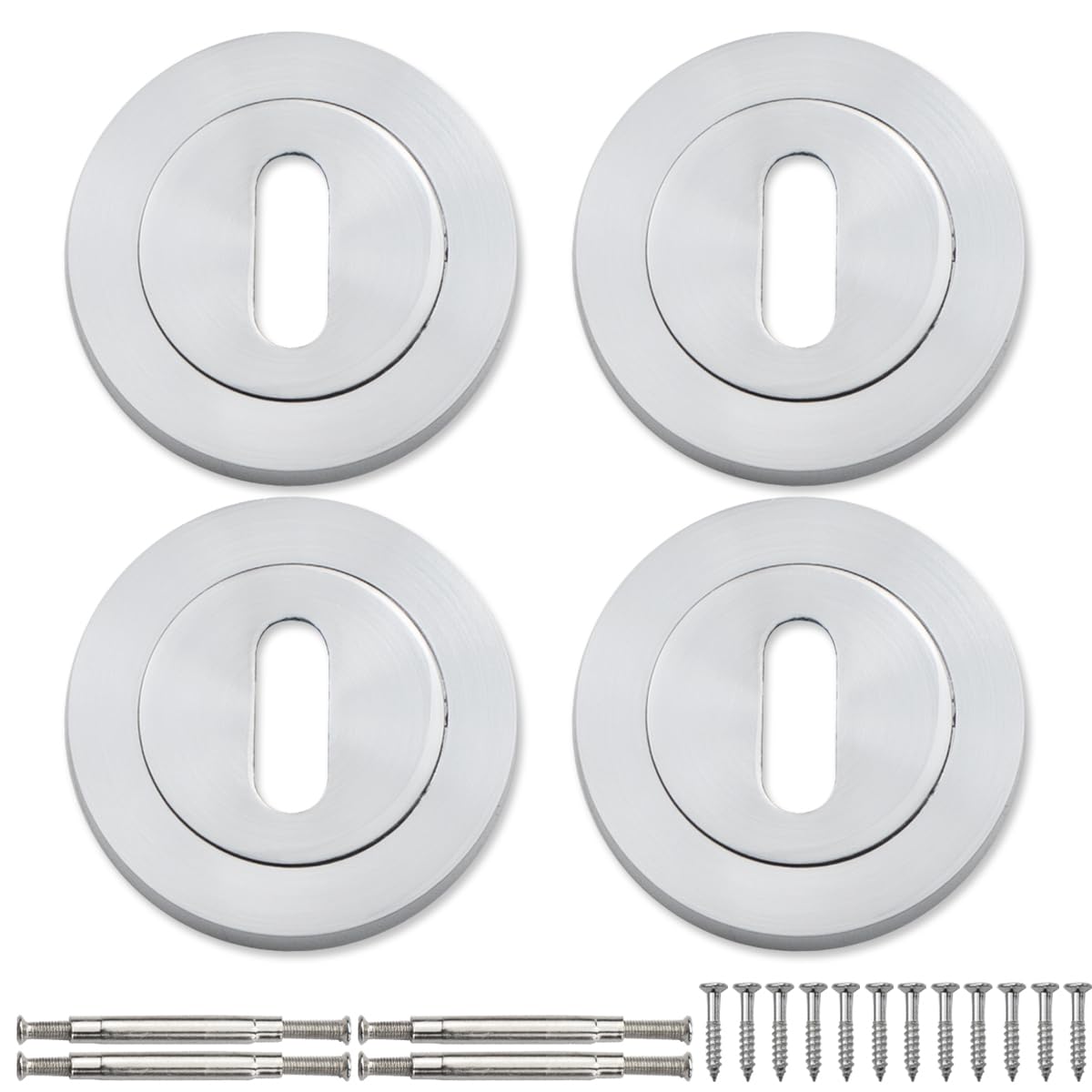 Bwintech 2 Pair 52MM Satin Chrome Keyhole Escutcheon Keyhole Cover, KEYHOLE (2 PAIR)