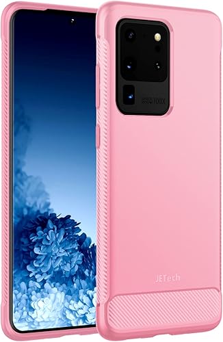 JETech Funda delgada para Samsung Galaxy S20 Ultra 5G (2020), funda delgada con absorción de golpes y diseño de fibra de carbono (rosa)