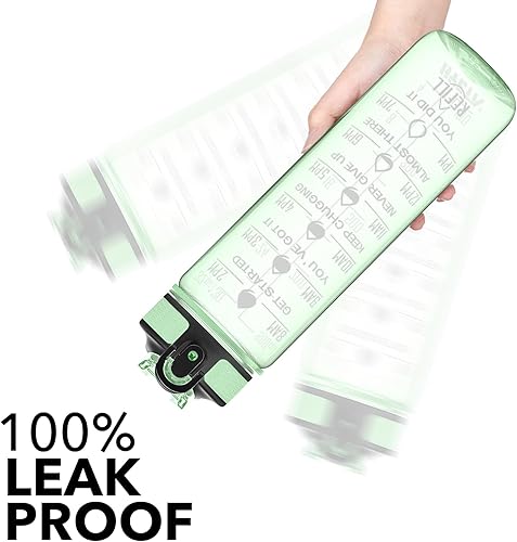 Miniatura 3 de Hyeta - Botellas de agua de 32 onzas con tiempos para beber y sorbete, botella de agua motivacional con marcador de tiempo, a prueba de fugas,